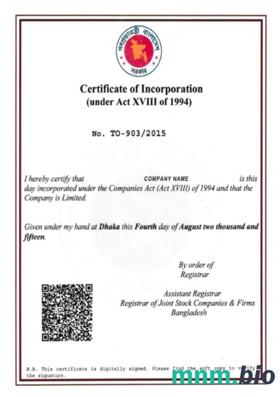 Bangladesz Incorporation Certification